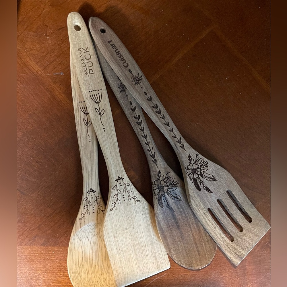 Handcrafted designer wood spatulas and spoons.